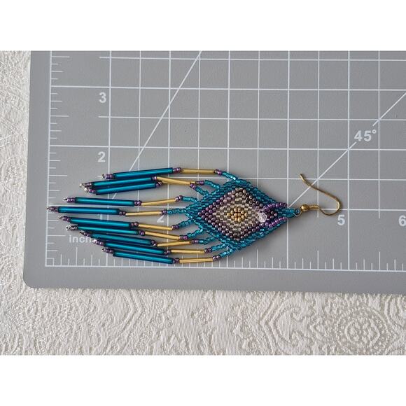 Vintage Artisan Large Chandelier Beaded Earrings - Picture 4 of 4